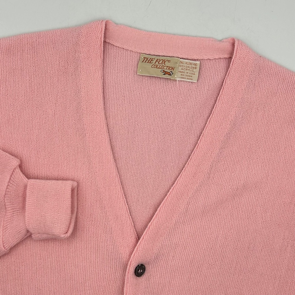 The Fox Collection Cardigan Sweater Pink Mens Tall XL Orlon Acrylic Vintage
